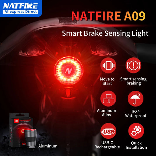 NATFIRE A09 Bicycle Smart Rear Light Brake Sensor Warning Light