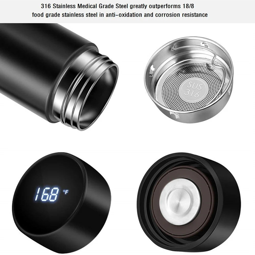 Thermos bottle with digital temperature display, 500ml, Stainless steel